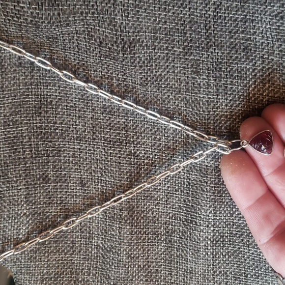 Sterling silver oval chain choker with cats eye garnet handmade - Picture 5 of 8